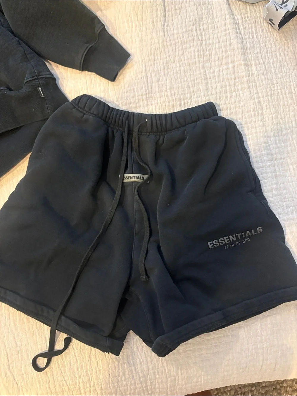 Essentials Black Logo Fleece Shorts
